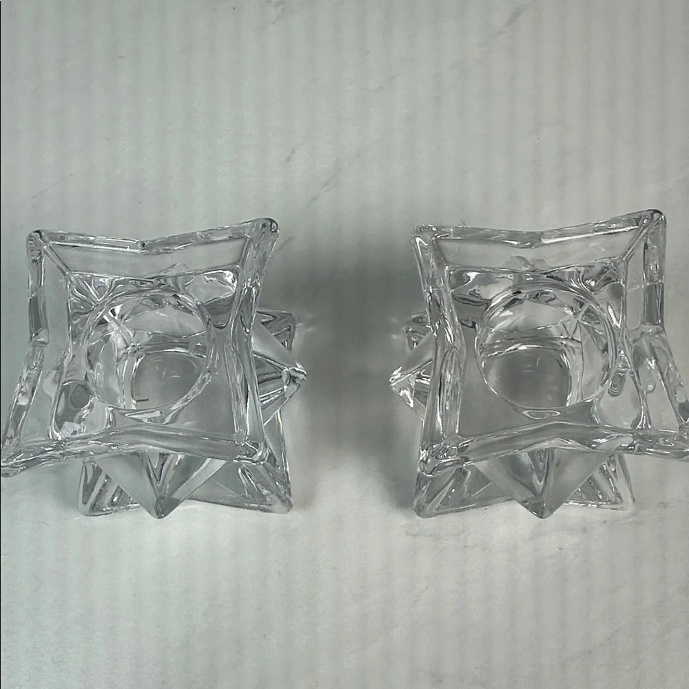 SET OF 2 VINTAGE LEAD CRYSTAL STAR CANDLE HOLDERS